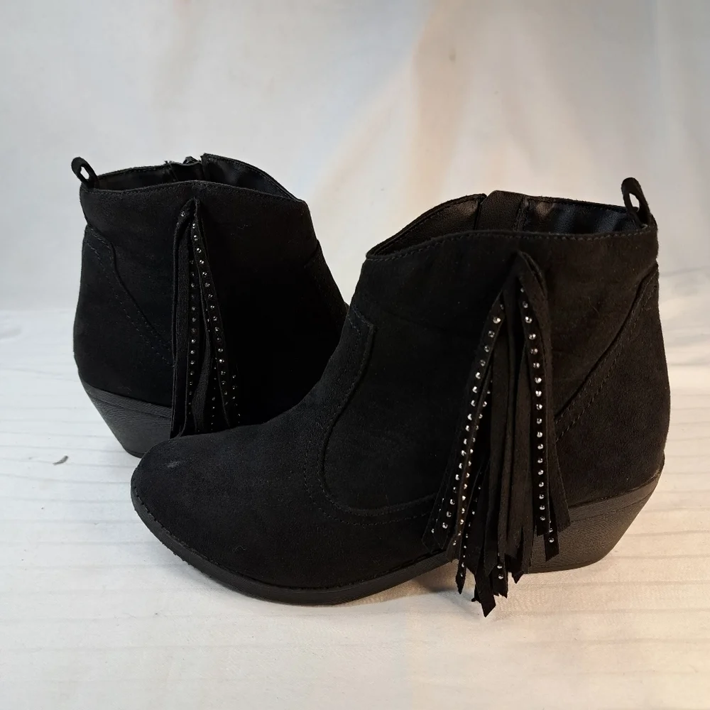 Wonder Nation Black Fringed Ankle Boots Kids Size 4